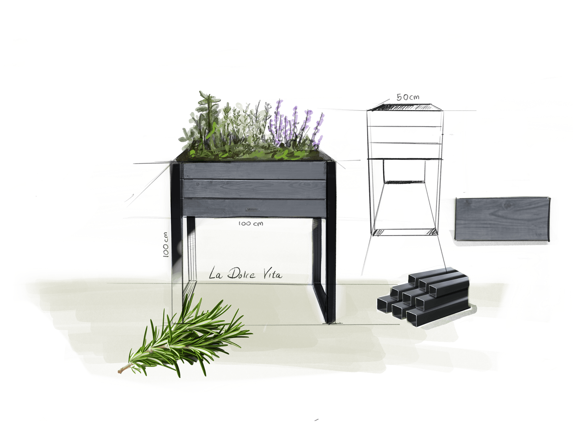 Luxus Hochbeet Mia aus Lärche und Stahl